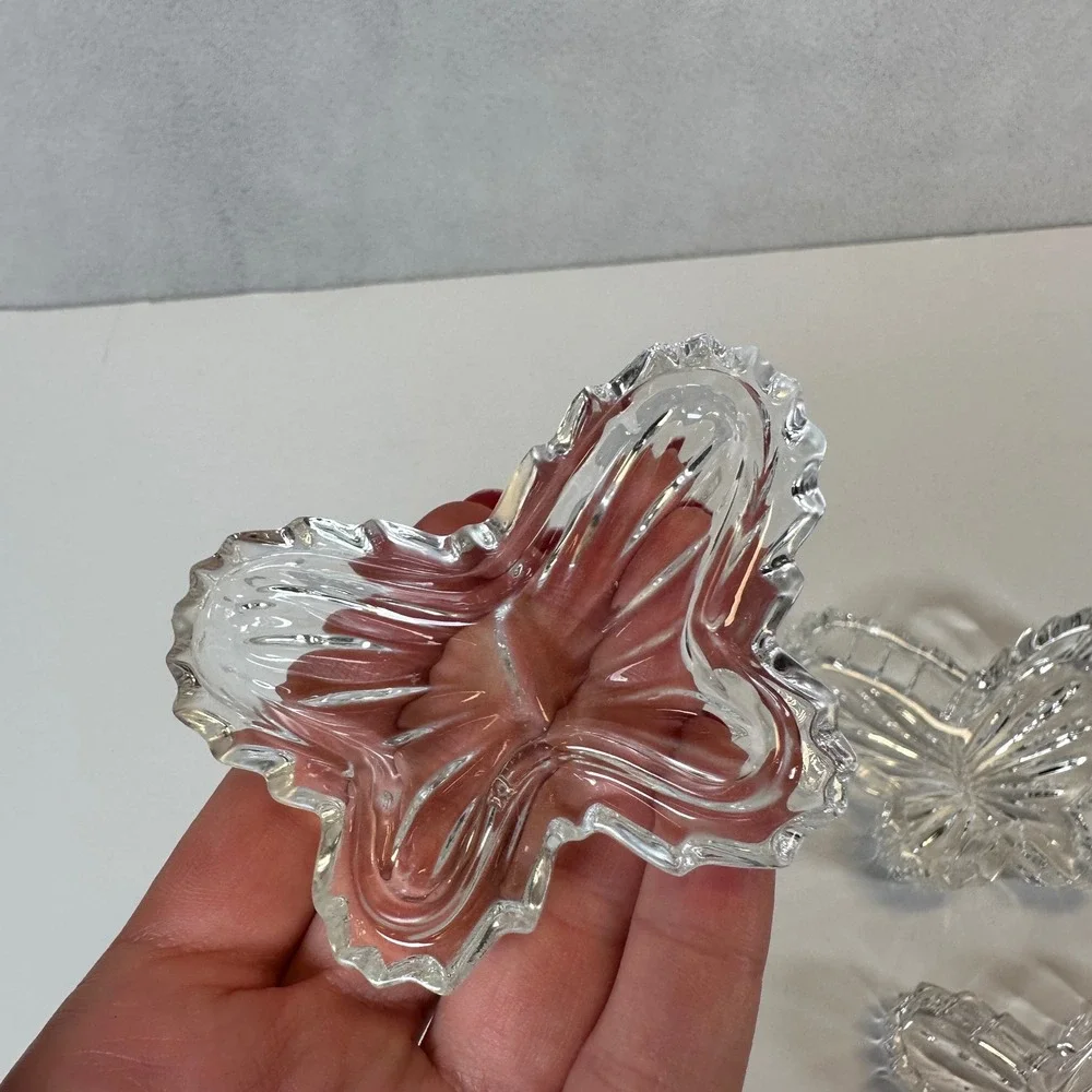 Vintage Clear Pressed Glass Butterfly Trinket Dish Set 2 Small Jewelry Catchall